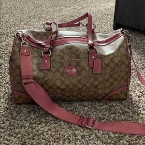 Coach pink and brown weekender bag